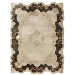 Top view of the Antique Splendor Hand Tufted Wool Area Rug showcasing intricate floral patterns in beige and red with a dark border, highlighting its elegant and timeless design.