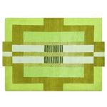 Top view of a vibrant Aztec Green hand-tufted wool area rug, showcasing an abstract geometric design. This large area rug is ideal for office settings, adding a touch of elegance and style to office spaces.