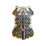 Top view of an Authentic Tibetan Tiger Hand Tufted Wool Rug, showcasing a vibrant tiger design perfect for enhancing the decor of living rooms or offices. This area rug offers a unique and artistic touch, ideal for those seeking distinctive wool rugs for their space.