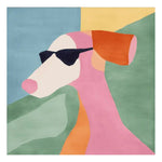 This vibrant hand-tufted area rug features an abstract design with a whimsical dog wearing sunglasses, perfect for adding a contemporary touch to your living room. Ideal as a square rug or living room area rug, this wool piece combines playful colors with modern style, making it suitable for living room rugs 8x10.