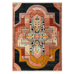 Vibrant Bauhaus Boldness Hand Tufted Wool Area Rug featuring an intricate geometric design in shades of orange, pink, and black, perfect for adding a bold statement to any room.