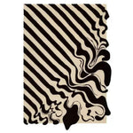 Top view of a Black and Tan Melting Hand Tufted Wool Area Rug, featuring a striking abstract design with black and tan stripes flowing into a melting pattern. Perfect for adding a modern touch to living rooms, this wool rug is a stylish choice for area rugs in living spaces.