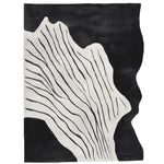 A striking Black White Rhythm Hand Tufted Area Rug featuring a bold, abstract design with flowing black lines on a white background, creating a contemporary artistic feel. Ideal for living room area rugs, this wool rug brings a touch of modern elegance to any space.