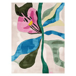 A vibrant and contemporary hand tufted area rug featuring an abstract floral design with bold pink, blue, and green hues. Perfect for adding a touch of modern elegance to your living room, this 8x10 wool rug is a standout choice for those seeking stylish rugs for living room spaces.