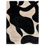 A stylish hand-tufted wool area rug featuring an abstract black and beige pattern, adding a contemporary touch to any room decor.