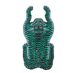 Stylish and vibrant Blue and Green Tiger Yogi Accent Wool Rug, perfect for adding a bold statement to your living room or dining room. This unique area rug features an abstract tiger design, ideal for those seeking large living room rugs with character.