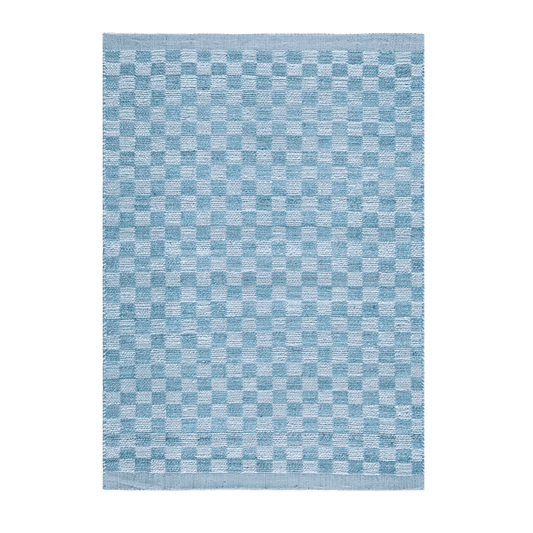 Blue Checkered Jute Rug with Fringe - MAIA HOMES