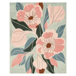 Blush Bloom Hand Tufted Area Rug featuring a contemporary floral design with large pink and brown flowers and green leaves, perfect for large living room spaces. This wool rug combines elegance and comfort, ideal for those seeking rugs for living room decor.