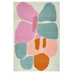 The Blush Moss Whisper Hand Tufted Rug, a stunning area rug featuring an abstract design with soft pastel hues of pink, blue, and orange against a neutral background. This contemporary rug is ideal for adding a touch of elegance to any living room, especially in an 8x10 size. Made from high-quality wool, this rug combines style and comfort effortlessly.