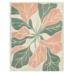 The Botanical Realm Hand Tufted Area Rug features a stunning floral design with large, abstract leaves in soft peach and green tones. This contemporary rug is perfect for adding a touch of nature to large living rooms. Ideal for those seeking living room rugs sized 8x10, this wool rug combines style and comfort beautifully.
