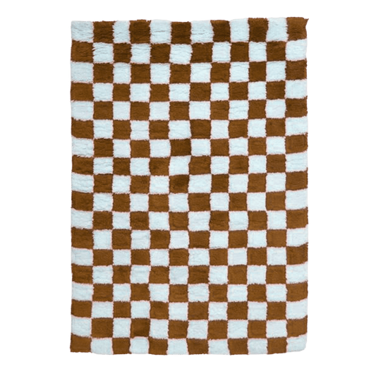 Brown and White Classic Checker Wool Rug - MAIA HOMES
