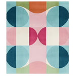 Vibrant and colorful area rug featuring an abstract geometric pattern with circles and rectangles in shades of blue, pink, green, and orange. Perfect for adding a contemporary touch to your living room, this hand-tufted wool rug is designed for modern interiors. Ideal for living room rugs 8x10, this piece blends style and comfort effortlessly.
