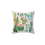Vintage inspired throw pillow featuring a variety of colorful cacti designs on a neutral background, perfect for home decor.