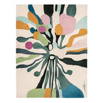 A vibrant and contemporary hand tufted wool area rug featuring an abstract design with colorful shapes in shades of pink, green, blue, and orange. Perfect for adding a splash of color to any large living room, this 8x10 rug is an ideal choice for those seeking a modern touch.