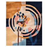 This vibrant area rug features an abstract design with a blend of earthy tones and circular flow patterns. The hand-tufted craftsmanship adds texture and depth to the rug, making it a striking addition to any room.