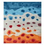 Vibrant Color Melt Shore Hand Tufted Area Rug featuring an abstract design in shades of blue, white, red, and orange. This wool rug is perfect for adding a contemporary touch to your living space. Ideal as an 8x10 living room rug, this piece offers both style and comfort for any area.