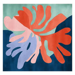 Vibrant Color Parade Bloom Hand Tufted Area Rug featuring an abstract design with bold red, green, and blue organic shapes. Perfect as a square rug for a contemporary living room, this large wool rug adds a splash of color and style to any space.