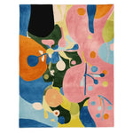 Vibrant and contemporary Color Splash Symphony Hand Tufted Area Rug, perfect for large living rooms. This wool rug features an abstract, colorful design with splashes of pink, blue, orange, and green, ideal for adding a modern touch to living spaces. Sized at 8x10, it serves as an eye-catching centerpiece for any contemporary decor.