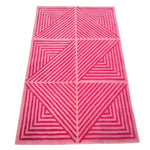 Contemporary hot pink geometric hand tufted wool area rug, perfect for large living rooms or dining rooms. The design features bold triangular patterns, adding a vibrant touch to any space.