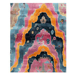 Vibrant Contemporary Prismatic Peaks Hand Knotted Area Rug featuring abstract patterns in bold colors. This wool rug is perfect for adding a splash of color to any living room. Its contemporary design offers a unique and artistic flair.