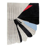 This stunning Contour Wing Abstraction Hand Tufted Rug showcases a modern design with bold black, red, and blue accents on a neutral background. Perfect for adding a touch of contemporary style to any large living room, this wool area rug combines elegance and comfort, making it an ideal choice for area rugs for living rooms.