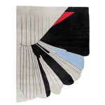 This stunning Contour Wing Abstraction Hand Tufted Rug showcases a modern design with bold black, red, and blue accents on a neutral background. Perfect for adding a touch of contemporary style to any large living room, this wool area rug combines elegance and comfort, making it an ideal choice for area rugs for living rooms.