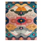 The Cosmic Tides Hand Tufted Rug is a striking area rug featuring an abstract, colorful pattern with shades of pink, blue, orange, and green. This wool rug is perfect for adding a vibrant touch to any living room, making it a standout among large area rugs. Ideal for those seeking unique rugs for living room decor.