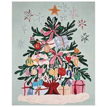 A charming hand-tufted wool area rug featuring a festive Christmas tree adorned with colorful ornaments and gifts, perfect for large living room spaces. This cozy Christmas magic rug brings warmth and holiday spirit to any living room area.