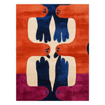 Vibrant hand tufted wool area rug featuring an abstract design with bold orange, blue, and purple hues in a unique claw pattern, perfect for adding a touch of artistic flair to any room.