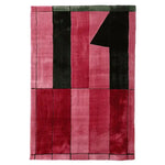 Top view of the Crimson Grid Fold Hand Tufted Rug, a contemporary area rug perfect for living rooms. The wool rug features a striking geometric design with deep red and black tones, adding a modern touch to home decor.