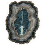 Top view of a Crystal Earth Hand Tufted Rug, featuring an abstract design with layered patterns resembling geological formations. This contemporary area rug, made from wool, is perfect for adding a unique touch to living rooms. The flowing lines and earthy tones make it an ideal choice for those seeking stylish area rugs for living room decor.