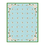 A beautiful hand-tufted area rug titled 'Elephants in the Terrace Floral' featuring a delightful pattern of elephants on a light blue background, surrounded by floral designs. Perfect for adding a touch of elegance to your office or dining room, this wool rug serves as an exquisite dining table rug, enhancing the decor with its unique charm.