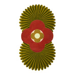 The Daisy within Daisy Pleated Hand Tufted Wool Rug Runner features a striking floral design with bold red and green hues. This unique area rug is perfect for adding a vibrant touch to kitchen runner rugs, large living room rugs, or as a hallway runner rug. Made from high-quality wool, it's a stylish and durable choice for living room area rugs or even a bathroom runner rug.