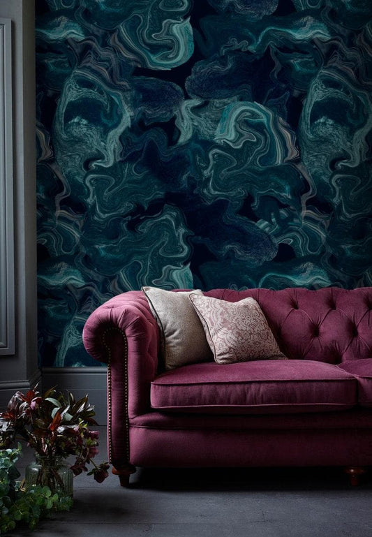 Dark Blue Abstract Art Marble Wallpaper Mural - MAIA HOMES