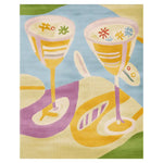 Vibrant area rug featuring an abstract design with colorful martini glasses on a background of swirling shapes in yellow, blue, and green. Perfect for adding a contemporary touch to large living room spaces, this wool rug combines playful patterns with a modern flair.