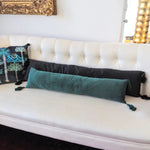 Extra Skinny Lumbar Pillow with Tassels - Black Green Cover Only 9" x 39"
