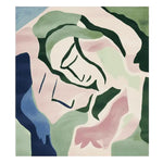 A contemporary hand-tufted wool area rug featuring an abstract design with swirling pastel hues of green, pink, and blue. This large living room rug adds a modern touch to any space, ideal for enhancing the aesthetics of your living room.