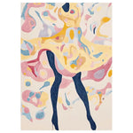 This vibrant area rug showcases an abstract design featuring swirling patterns in soft pastel hues of pink, blue, and yellow. The rug's hand-tufted texture adds depth and character, making it a captivating addition to any space.