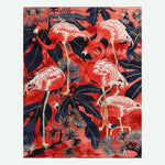 Vibrant Flamingo Fiesta hand-tufted area rug featuring a lively design of pink flamingos and tropical leaves. Perfect for enhancing living room decor, this wool rug adds a splash of color and elegance, making it an ideal choice for those seeking unique rugs for living room spaces.