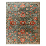 A beautifully designed Floral Tapestry Hand Tufted Wool Rug showcasing intricate floral patterns in vibrant reds and pinks against a serene blue background. This vintage rug adds a touch of elegance and charm, making it a perfect centerpiece for living room area rugs. Crafted from high-quality wool, this area rug combines style with durability.