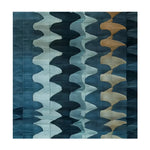 This image features a contemporary, hand-tufted area rug with an abstract design in shades of blue and brown, perfect for adding a modern touch to your living room or bedroom. The square rug, made from high-quality wool, showcases a fluid motion pattern, making it an ideal choice for both rugs for living rooms and rugs for bedrooms.