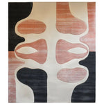 Fluid Silhouettes hand tufted wool rug with abstract design, featuring warm tones of beige, black, and terracotta. This contemporary area rug adds a modern touch to living rooms, perfect as a large living room rug for a sophisticated look.