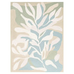 Foliage Mirage Garden Hand Tufted Area Rug featuring an abstract leaf pattern in soothing shades of beige, blue, and white, perfect for adding a touch of contemporary style to your large living room. This wool rug, measuring 8x10, combines elegance and comfort, making it an ideal choice for those seeking modern living room rugs.