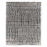 Top view of the Fragments of Form Hand Tufted Rug, a contemporary area rug featuring a dynamic grid pattern in shades of black and white. Perfect for adding a modern touch to any living room, this wool rug measures 8x10 feet, ideal for spacious interiors.