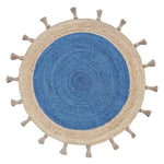 Fringed Blue Round Jute Rug