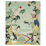 The Garden Song Hand Tufted Area Rug showcases an intricate design featuring birds and lush floral patterns in vibrant colors. This wool rug is ideal for adding a touch of elegance to large living rooms, combining art and comfort seamlessly.