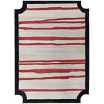 Graphic Stripes Hand Tufted Area Rug showcasing bold red stripes on a cream background with black borders. This contemporary wool rug is perfect for large living room spaces, adding a modern touch to any decor. Ideal for those seeking stylish rugs for the living room.
