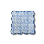 Hand Block Print Blue Wave Scallop Cotton Napkin Set of 4