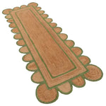 Handmade Olive Green Scalloped Border Jute Rug, perfect as an area rug for your living room or kitchen. This 4 x 6 ft rug features a unique scalloped edge design, blending natural jute with a stylish olive green border, ideal for use as a kitchen runner rug or hallway runner rug.