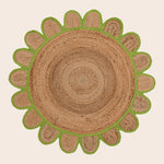 Handmade Olive Green Scalloped Round Jute Rug